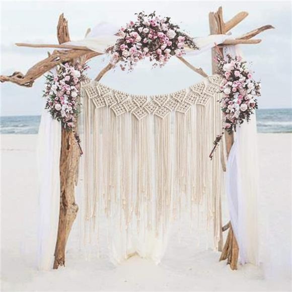 Macrame Wall Hanging, Large Woven Wall Hangings, Boho Cotton Handmade Backdrop - Picture 1 of 6